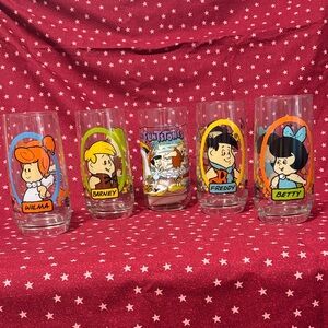 Pizza Hut's Flintstones Kids Character Glass Set of 5.  30 Year Celebration